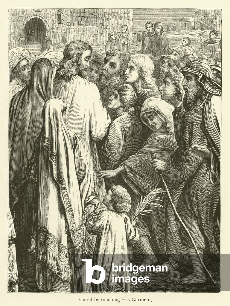 Cured by touching his Garment (engraving)