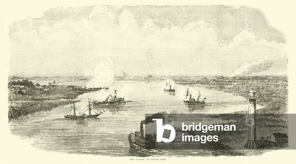 The attack on Sabine Pass, November 1863 (engraving)