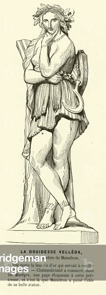 Statue of the druidess Veleda by French sculptor Hippolyte Maindron (engraving)