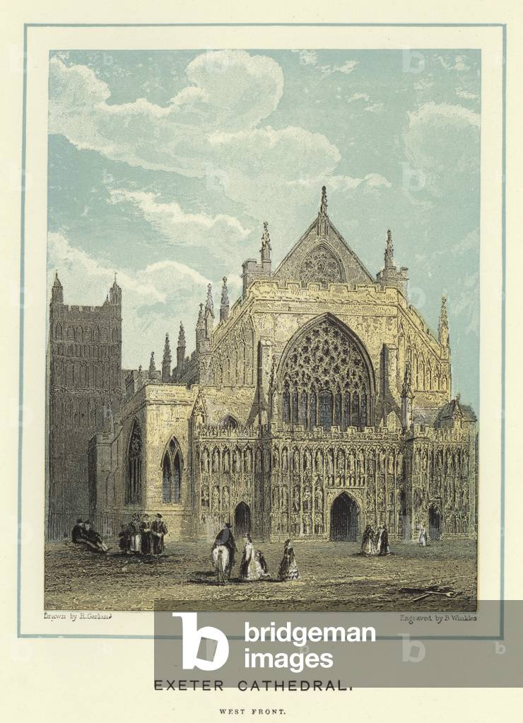 Exeter Cathedral, west front (colour litho)