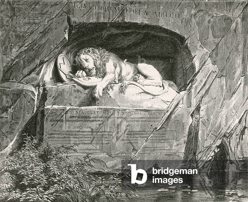 Monument at Lucerne to the Swiss Guards who fell while defending the Royal Family of France, August 10, 1792 (engraving)