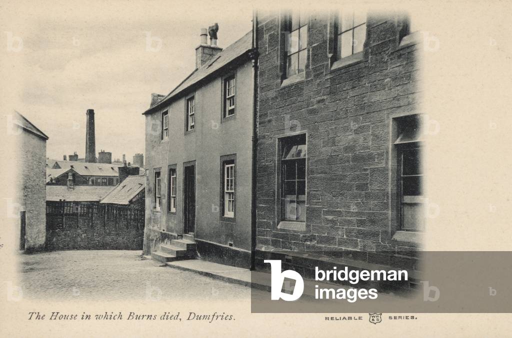 House in which Scottish poet Robert Burns died, Dumfries, Scotland (b/w photo)