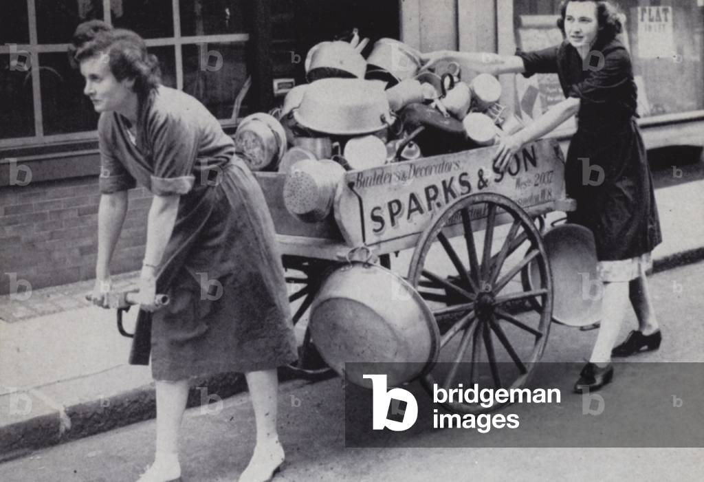 The WVS collect aluminum in their salvage campaign (b/w photo)