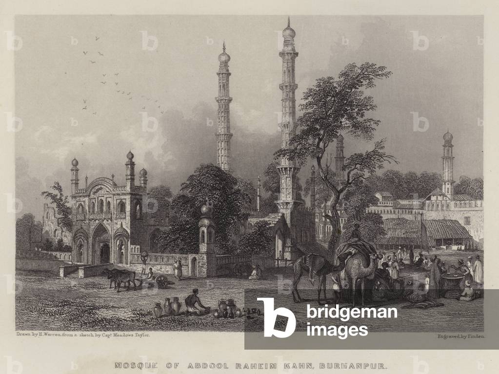 Mosque of Abdool Raheim Kahn, Burhanpur (colour litho)
