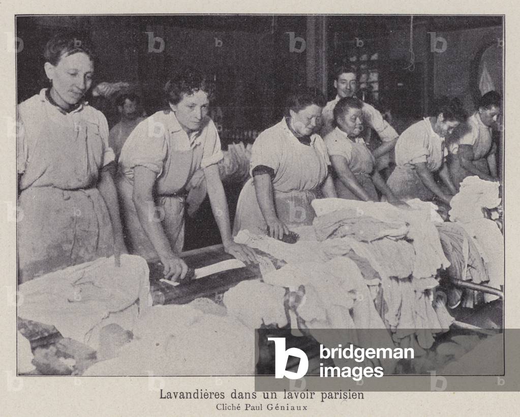 Washerwomen in a laundry in Paris (b/w photo)