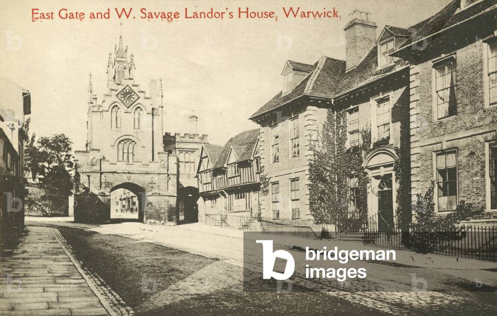 East Gate and Walter Savage Landor, Warwick (b/w photo)