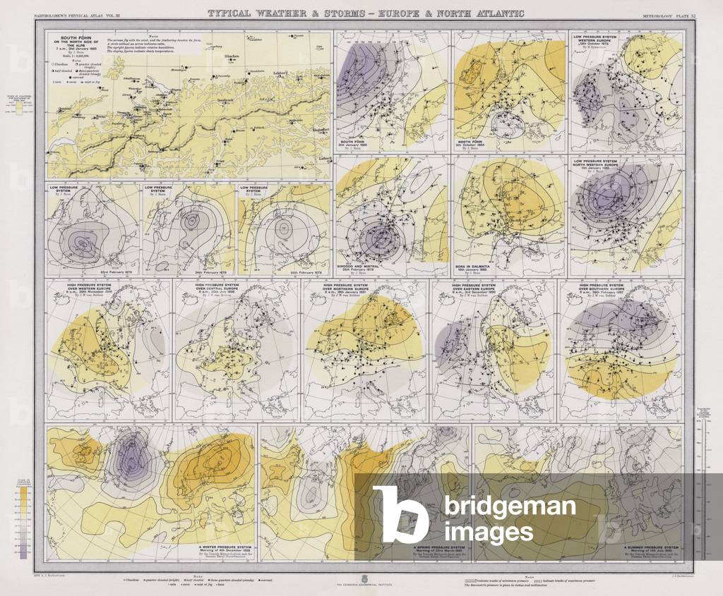 Typical Weather and Storms, Europe and North Atlantic (colour litho)