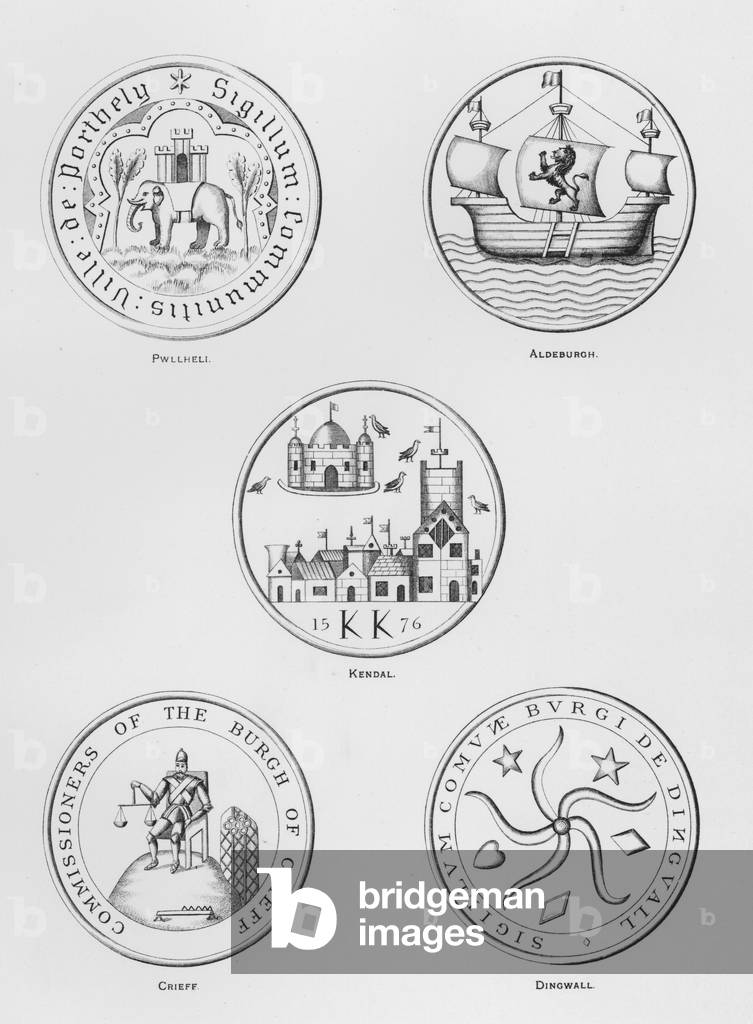 Public arms: Pwllheli; Aldeburgh; Kendal; Crieff; Dingwall (engraving)