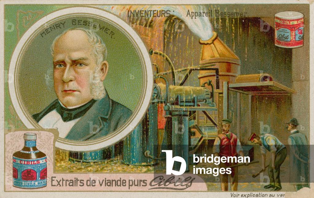 Henry Bessemer, British inventor of the Bessemer process for manufacturing steel (chromolitho)
