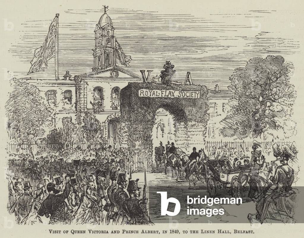 Visit of Queen Victoria and Prince Albert, in 1849, to the Linen Hall, Belfast (engraving)