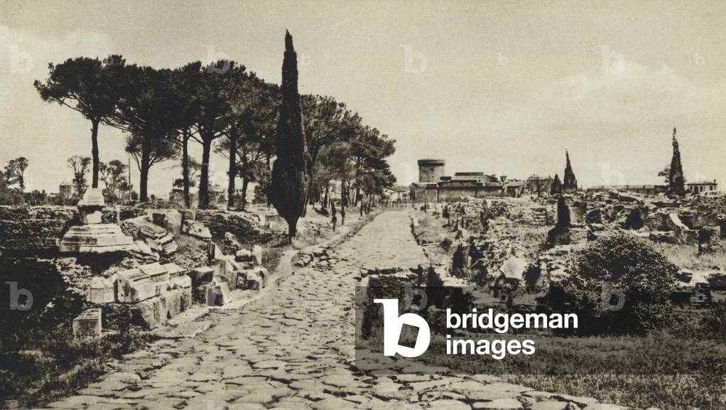 Italy, ruins of Ostia (b/w photo)