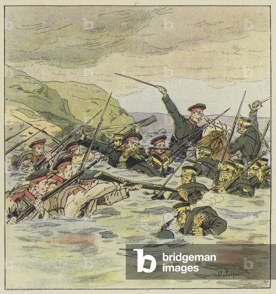 Combat dans la baie de Kin-Tcheou (colour litho)