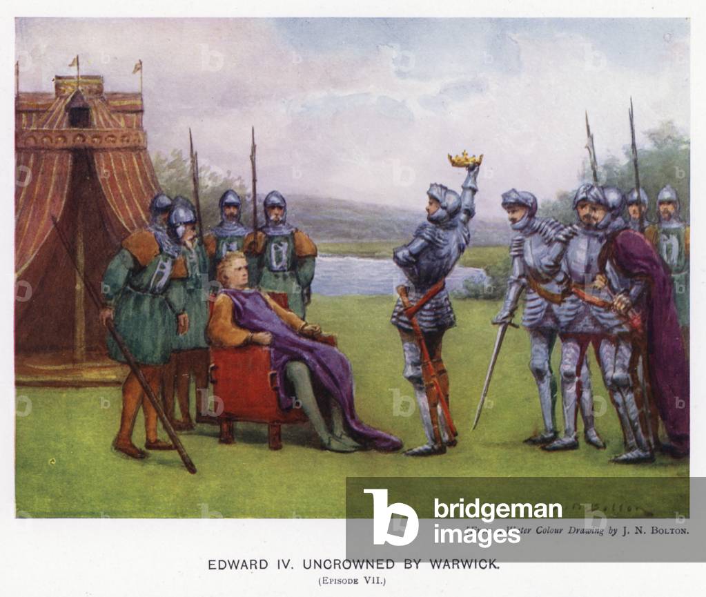 Warwick Pageant, 1906: Edward IV uncrowned by Warwick, Episode VII (colour litho)