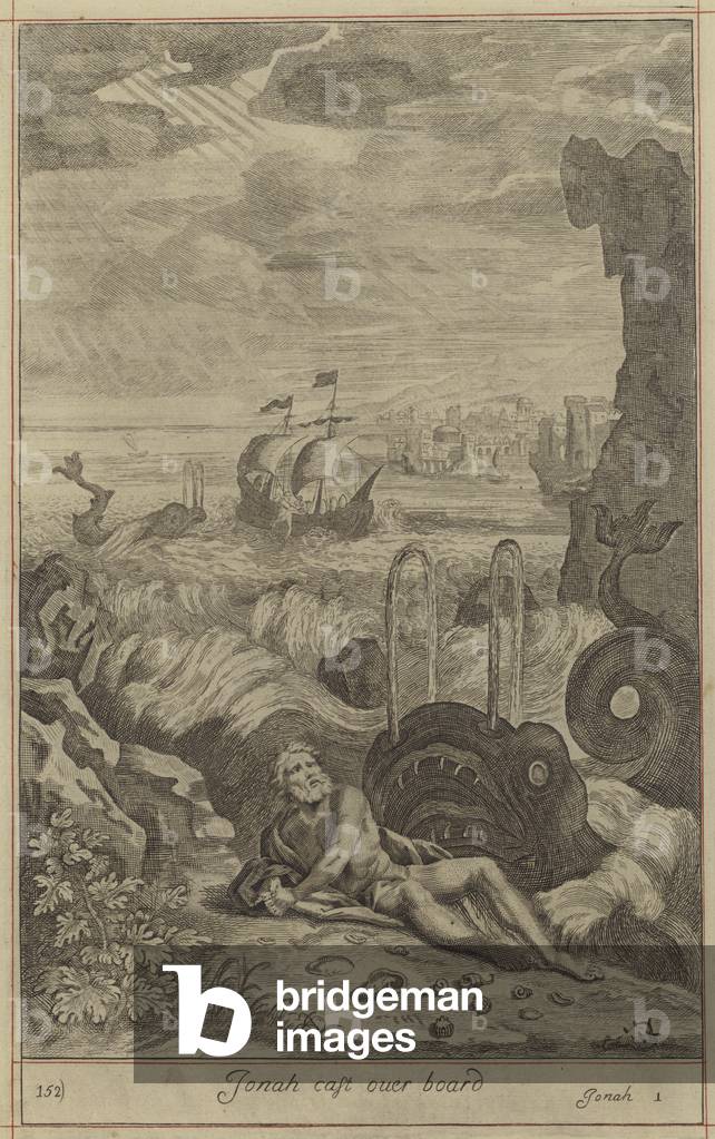 Jonah cast over board (engraving)