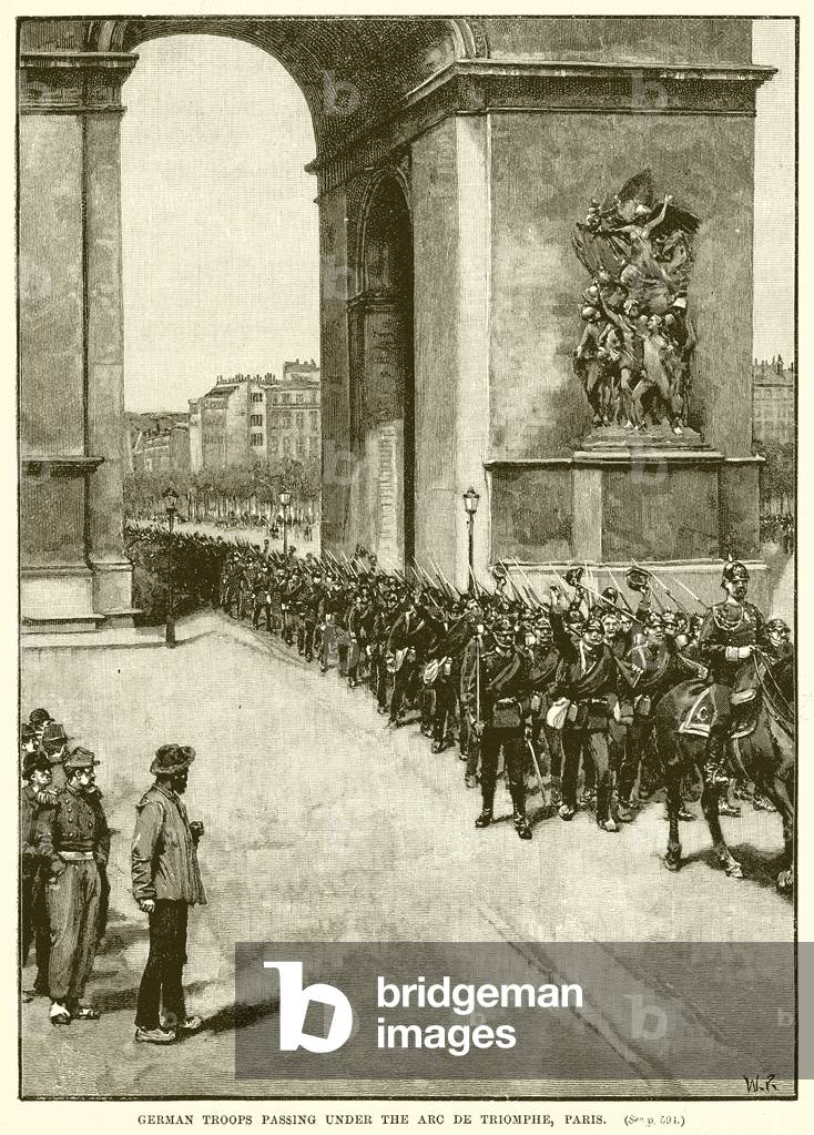 German Troops passing under the Arc de Triomphe, Paris (engraving)