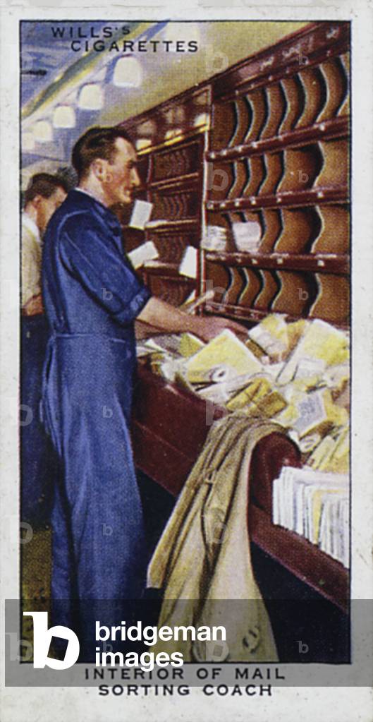 Railway Equipment: Interior of mail sorting coach (colour photo)