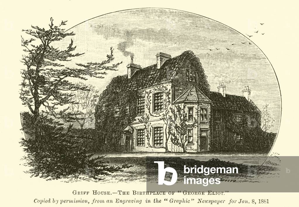 Griff House, the birthplace of George Eliot (engraving)