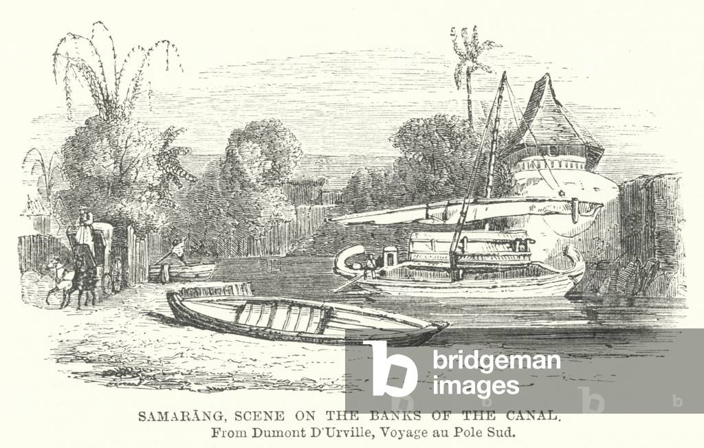 Samarang, Scene on the Banks of the Canal (engraving)