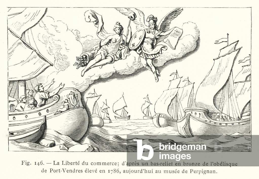 La Liberte du commerce; d'apres un bas-relief en bronze de l'obelisque de Port-Vendres eleve en 1786, aujourd'hui au musee de Perpignan (engraving)