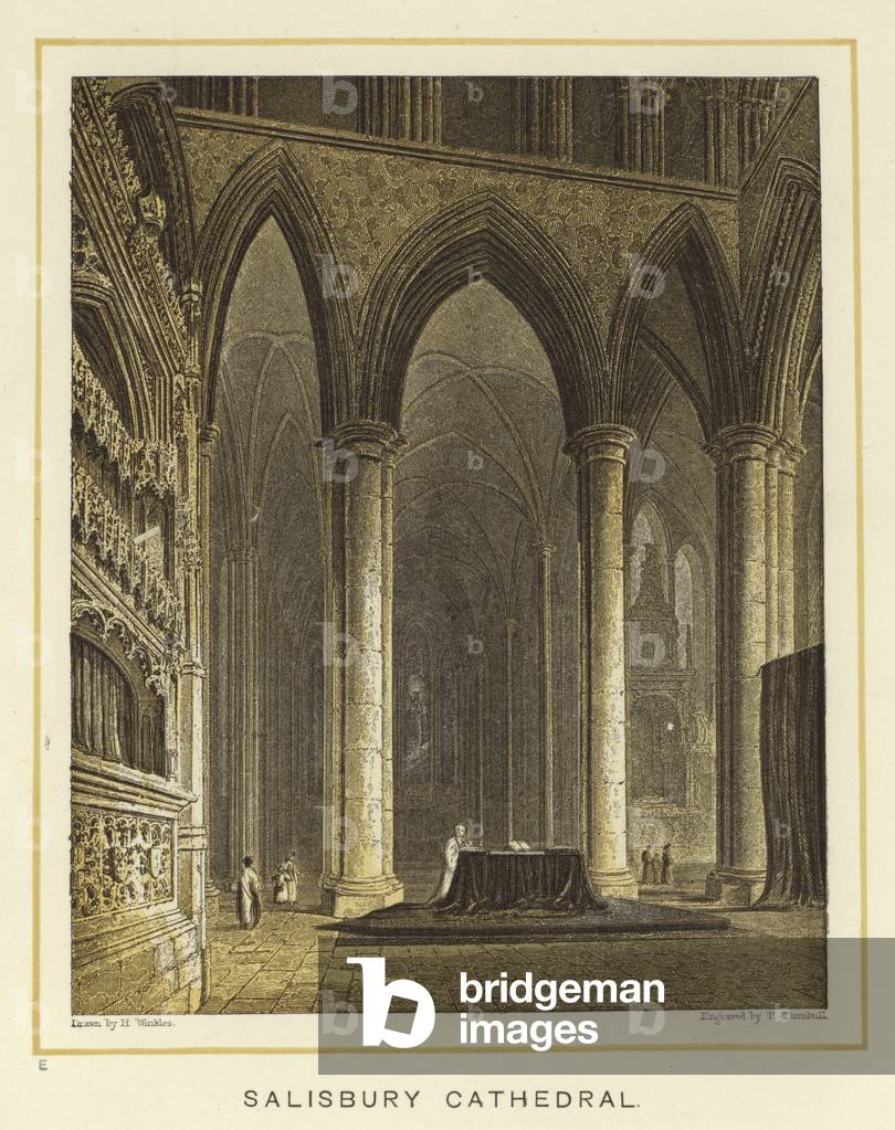 Salisbury Cathedral (colour litho)