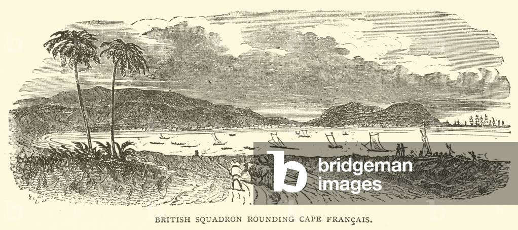 British Squadron rounding Cape Francais (engraving)