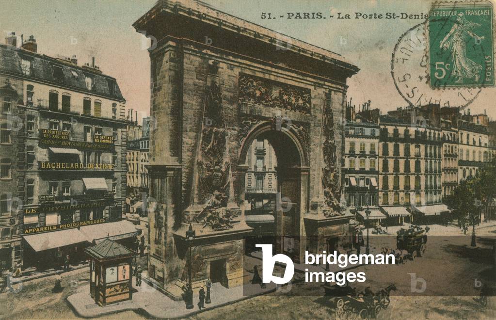 Porte Saint-Denis in Paris, France. Postcard sent in 1913.