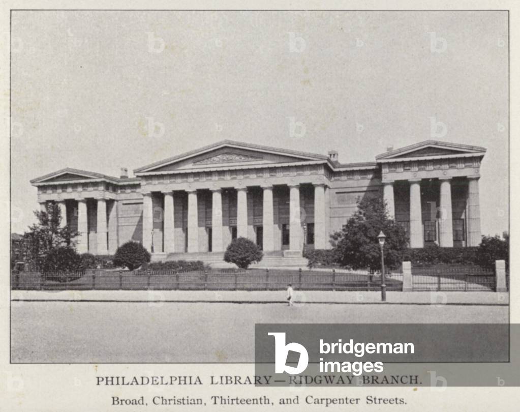 Philadelphia: Philadelphia Library, Ridgway Branch, Broad, Christian, Thirteenth, and Carpenter Streets (b/w photo)