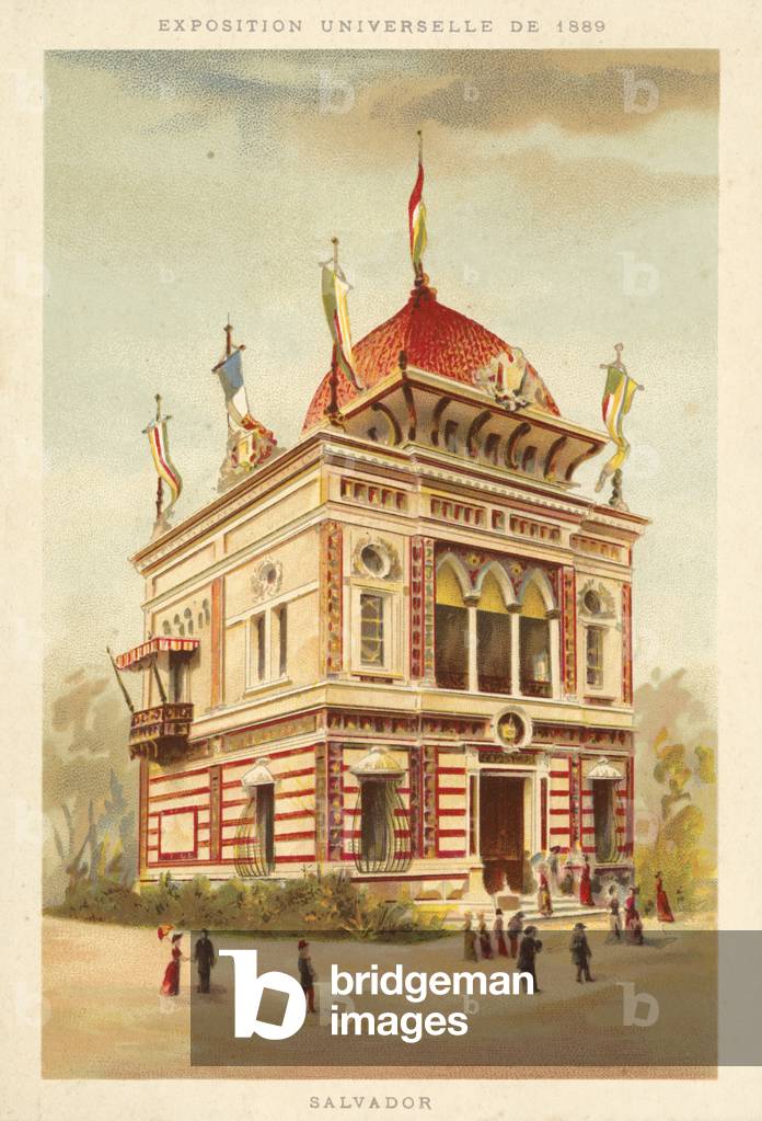 Pavilion of El Salvador, Exposition Universelle 1889, Paris (chromolitho)