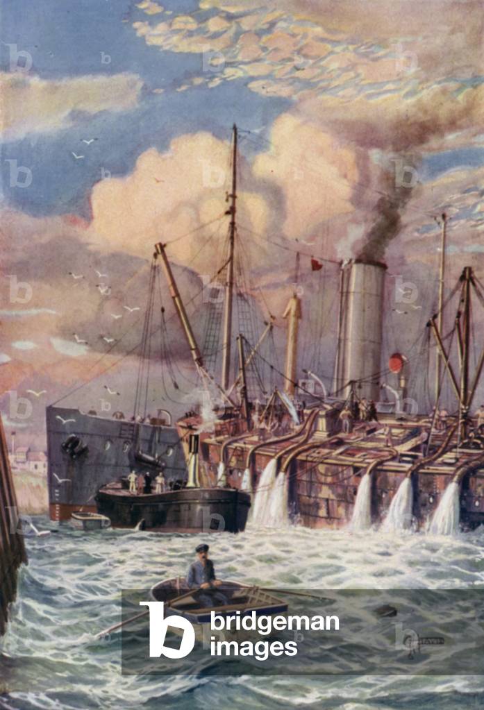 Using electric motors to salvage a wreck (colour litho)