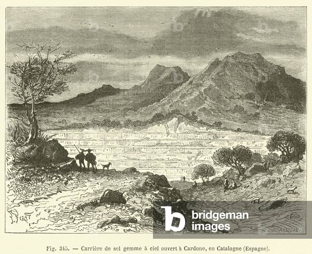 Carriere de sel gemme a ciel ouvert a Cardone, en Catalogne, Espagne (engraving)