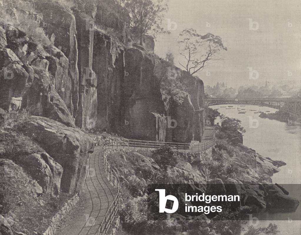 Cataract Gorge, showing the Cataract Bridge (b/w photo)