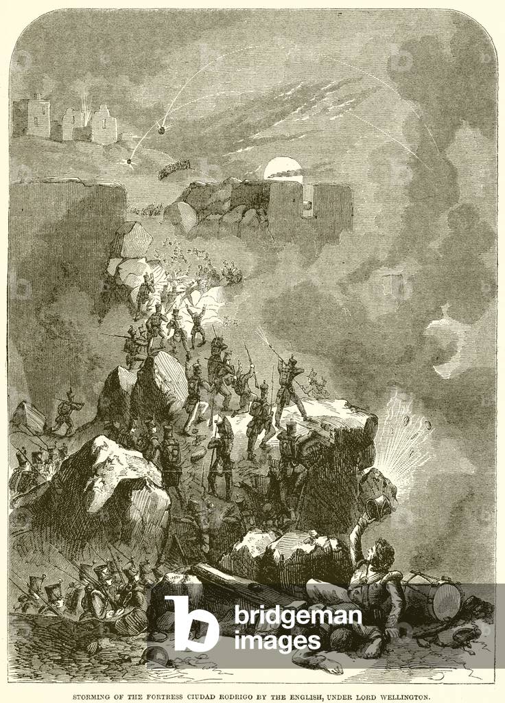Storming of the Fortress Ciudad Rodrigo by the English, under Lord Wellington (engraving)