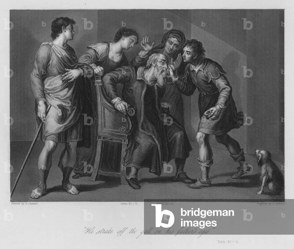 Tobias' Sight Restored, Tobit XI, 11 (engraving)