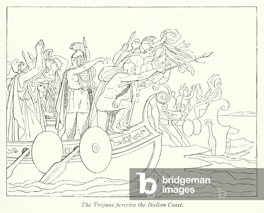 The Trojans perceive the Italian Coast (litho)