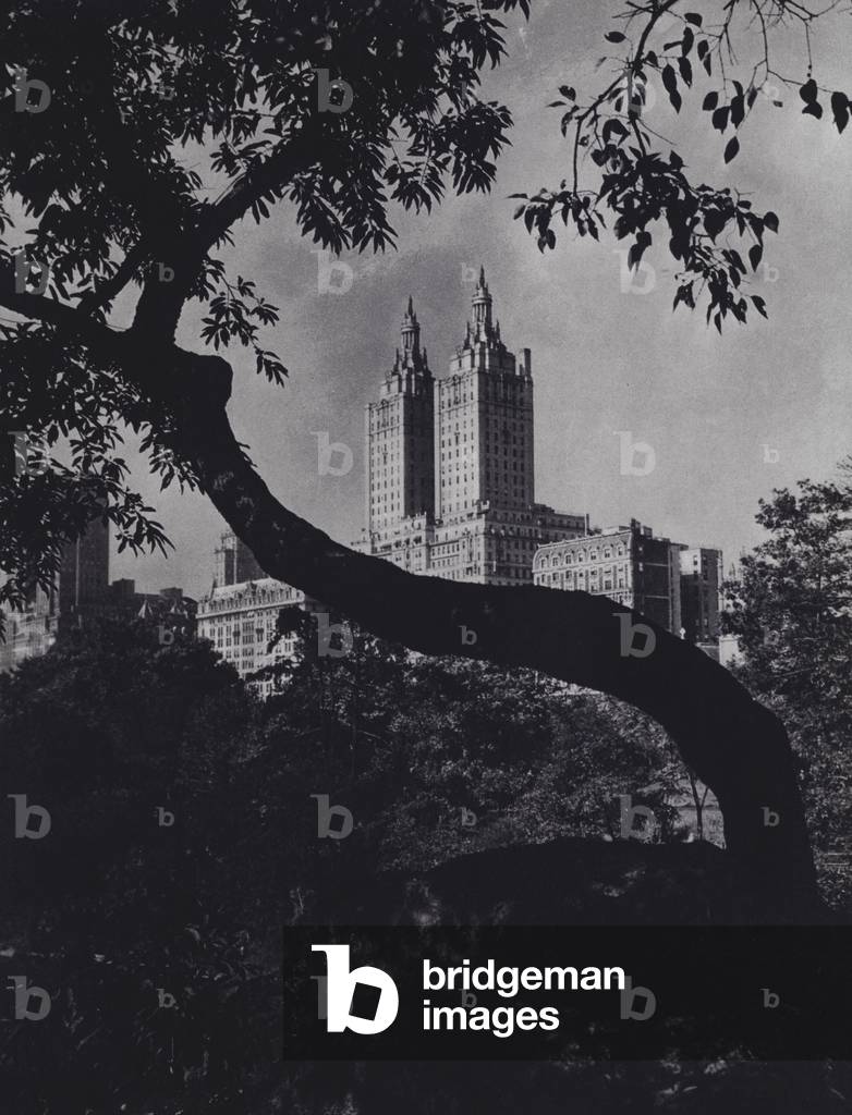 Manhattan: Central Park West, with San Remo Apartment house (b/w photo)
