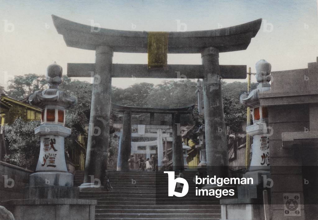 Japan, c.1912: Big Torii at Suwa Shrine, Nagasaki (photo)