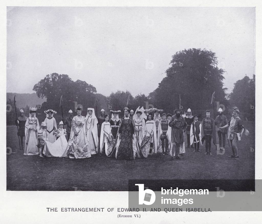 Warwick Pageant, 1906: The estrangement of Edward II and Queen Isabella, Episode VI (b/w photo)