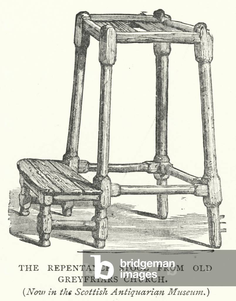 The Repentance Stool from Old Greyfriars Church (engraving)