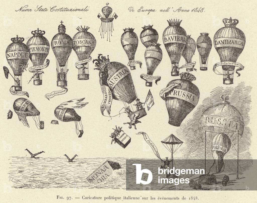 Caricature politique italienne sur les evenements de 1848 (engraving)