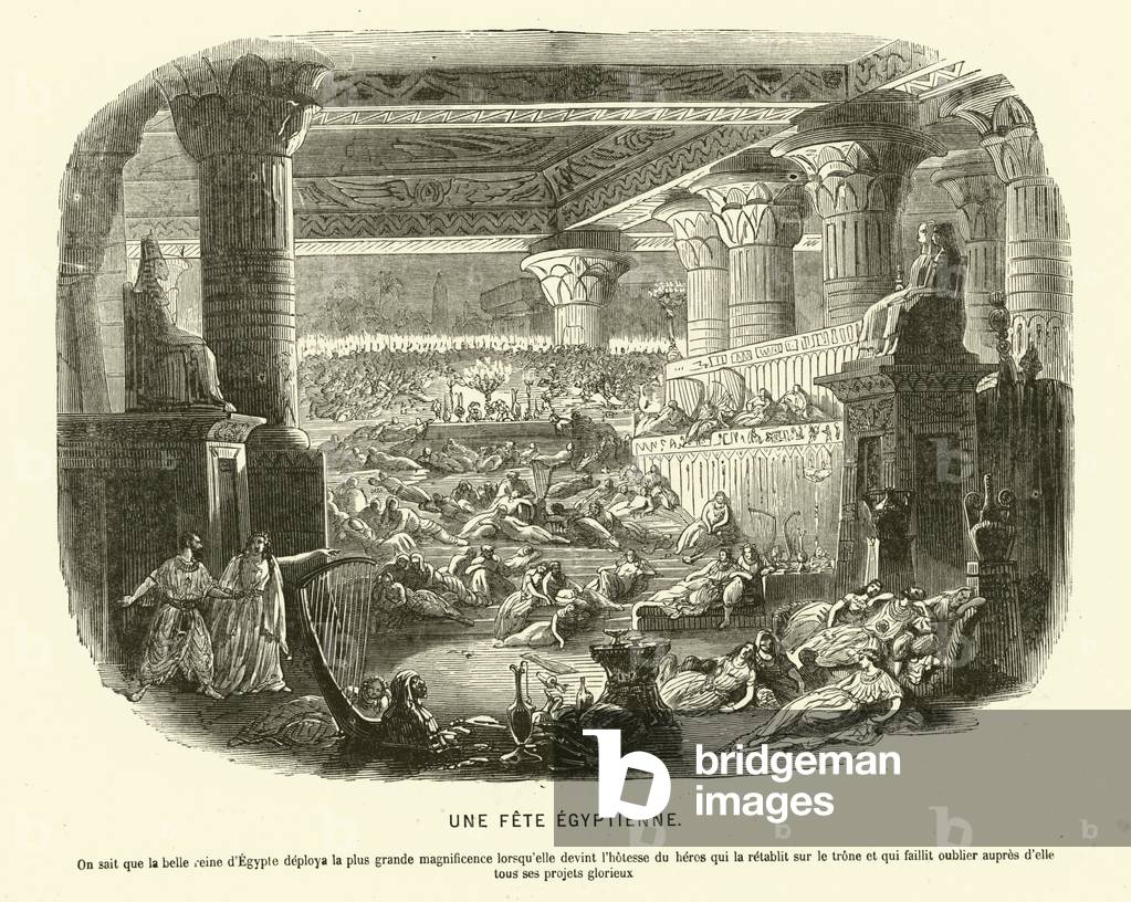 Ancient Egyptian feast during the reign of Cleopatra VII, 1st Century BC (engraving)