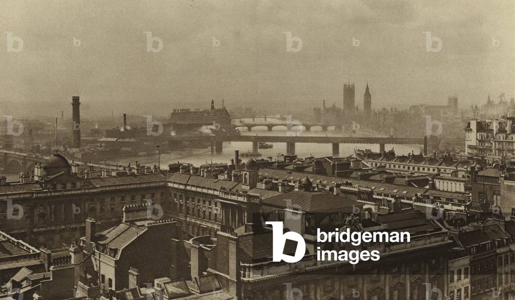 Part of London's mysterious roof-land around Somerset House - a London panorama from the ultimate parapet of Bush House (b/w photo)