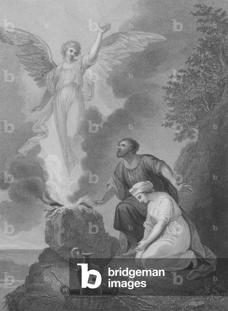 Manoah's Sacrifice, Judges 13, Verse 15-22 (engraving)