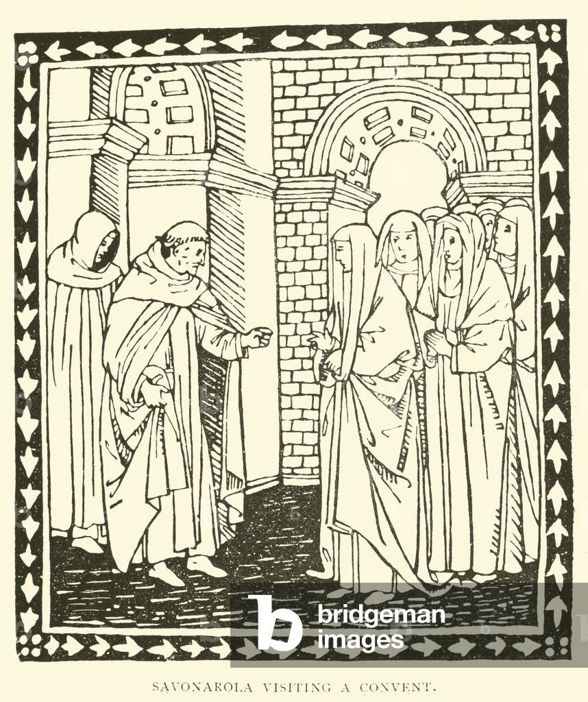 Savonarola visiting a convent (engraving)