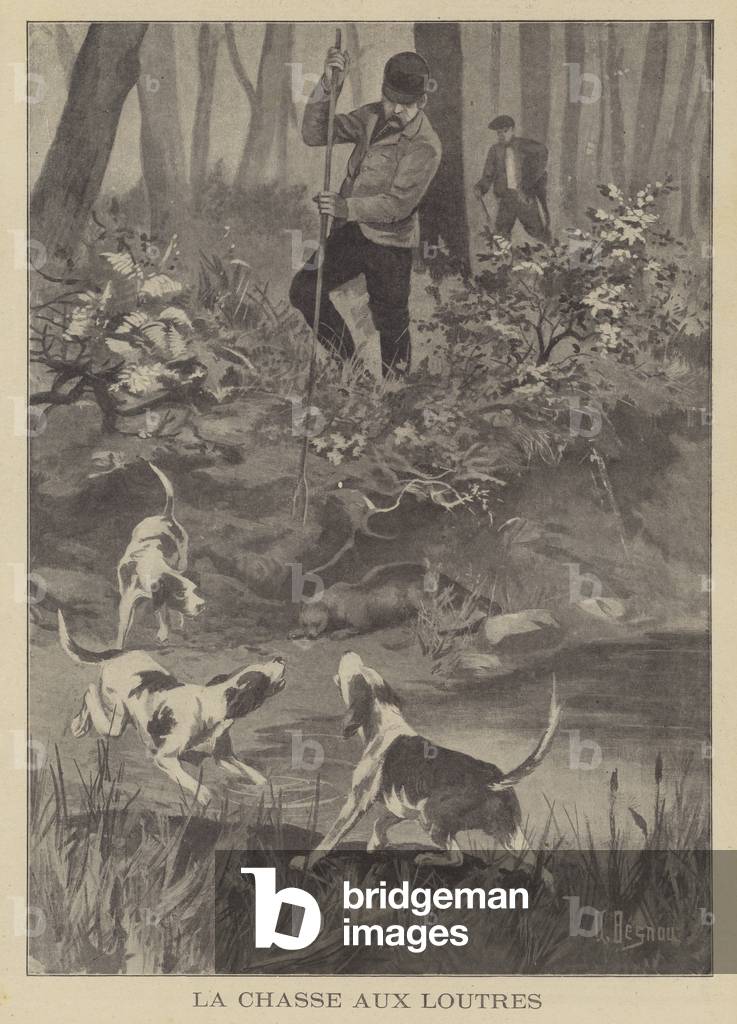 Hunting otters (litho)