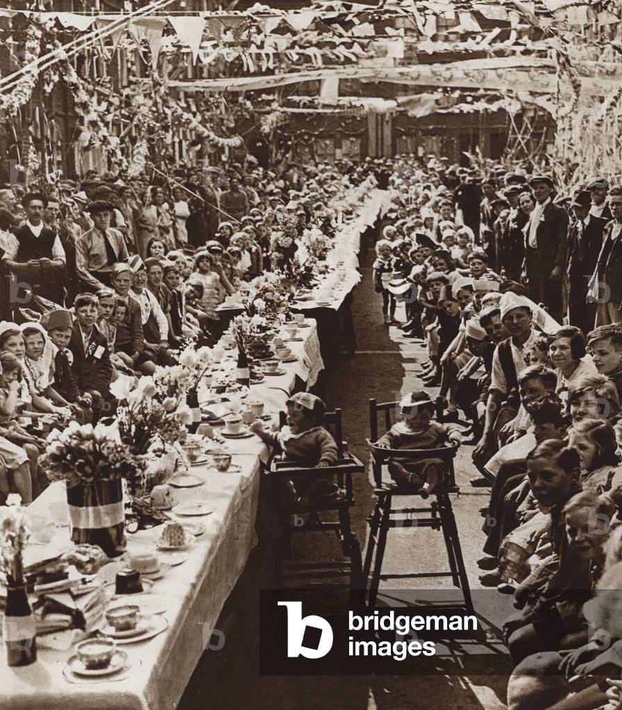King George V Jubilee Tea Party for Children, 1935, in Orville Road, Battersea, London (b/w photo)