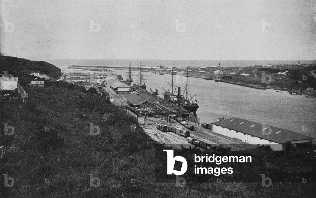 South Africa: The Wharves, Buffalo River, East London (b/w photo)