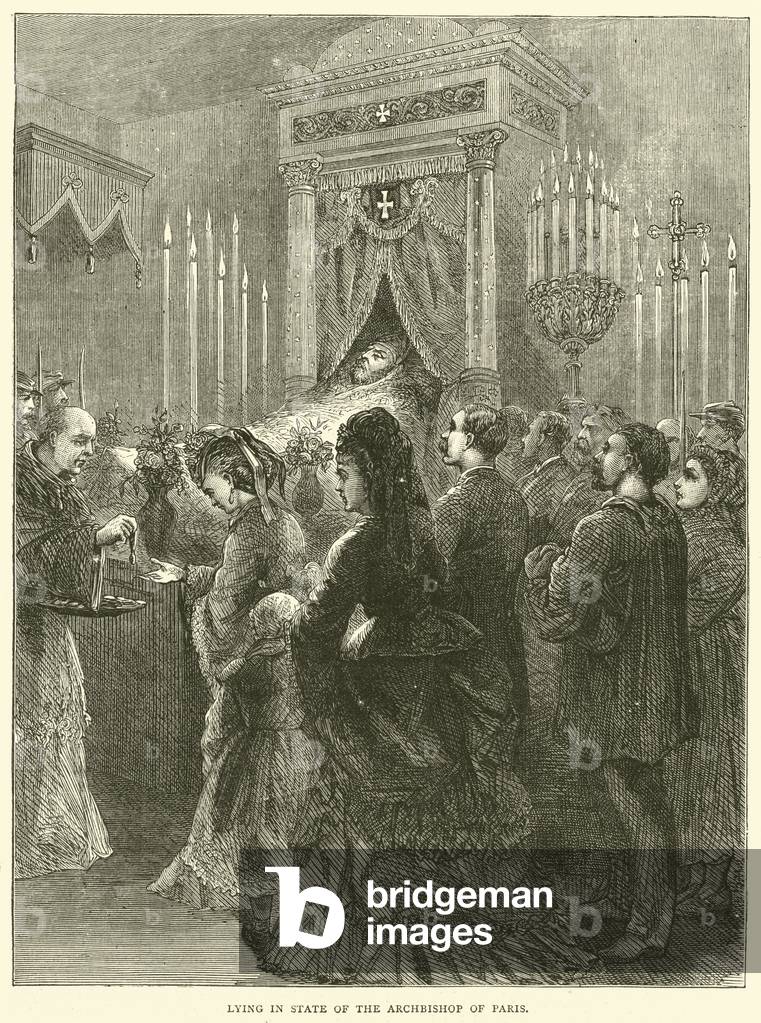 Lying in state of the Archbishop of Paris, 1871 (engraving)