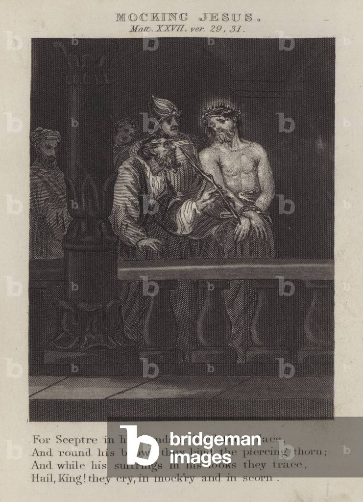 Mocking Jesus, Matthew XXVII, ver 29, 31 (engraving)