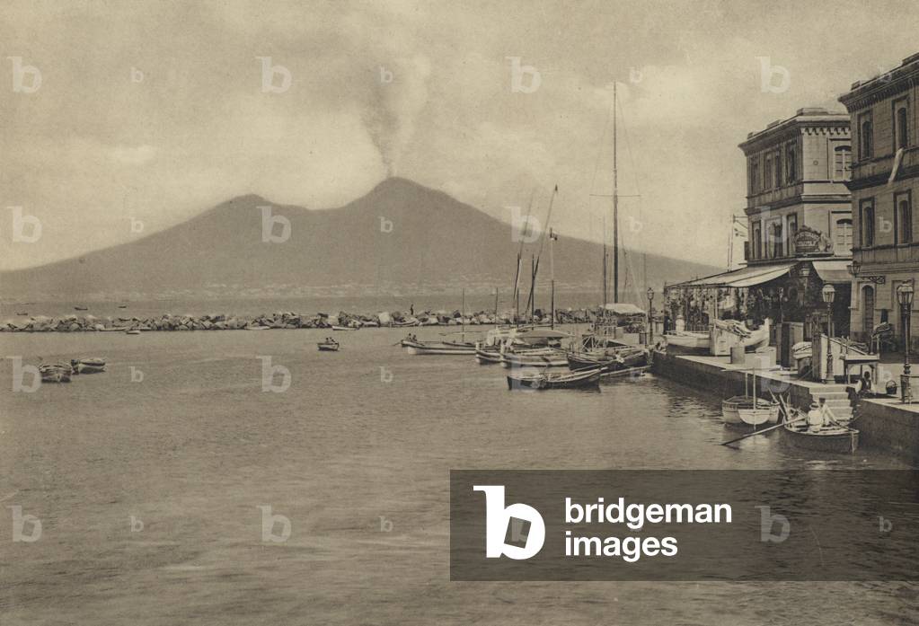 Naples: S Lucia Col Vesuvio (b/w photo)