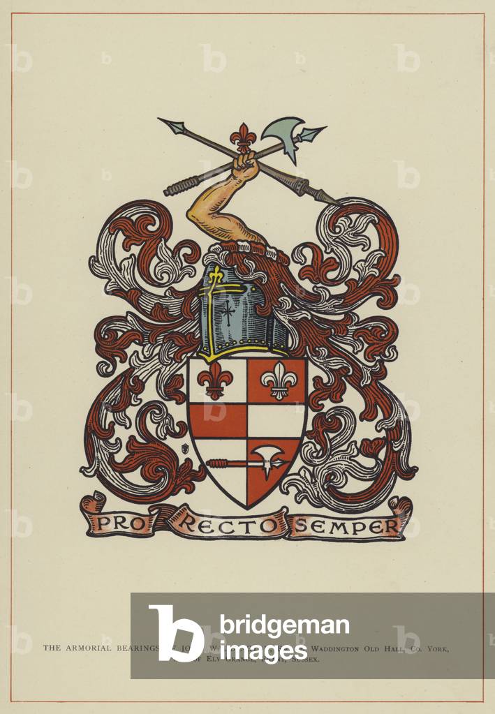 The Armorial Bearings of John Waddington, Esquire of Waddington Old Hall, County York  (colour litho)